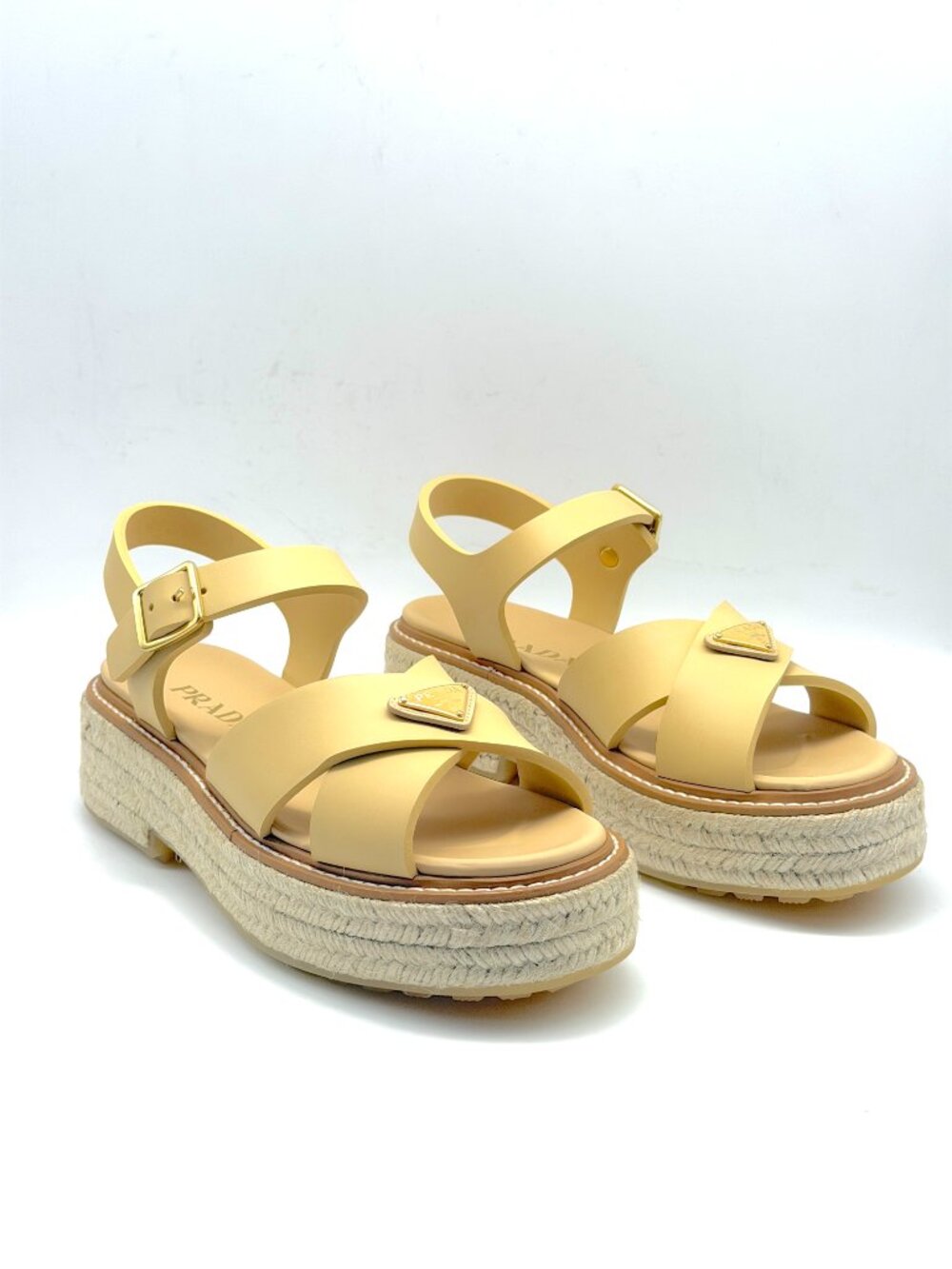 PRADA Triangle Logo Stride Flow Crisscross Platform Espadrille Sandals - Picture 7 of 16